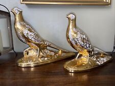 Vintage Holland Mold Pheasant Bird Figurines Pair Hand Painted Gold White MCM picture