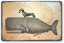 Vintage Dachshund Dog Riding Whale Metal Tin Sign, Dachshund Gifts for Women, Wi picture
