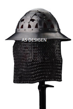 Medieval Visor Bascinet Helmet Chainmail SCA Full Combat Battle Ready Helmet picture