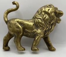 Vintage Solid Heavy Brass Roaring Tail Up Lion Figurine Paperweight 3.5” picture
