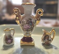 Limoges France 3-Piece Miniatures - White, Gold & Cranberry picture