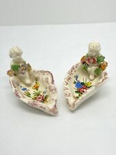 Antique Italian porcelain small serving dish cherub rose Pair picture