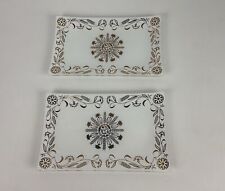 Vtg MCM Glass Trinket Trays, Reverse Painted White with Gold Set 1950’s picture