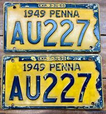 VERY COOL, VERY UNIQUE PAIR OF 1949 PENNSYLVANIA LICENSE PLATES, AU (GOLD) 227. picture