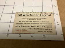 Original Early Business Card: All Wool Suit or Topcoat - boston Ma picture