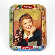 ORIGINAL 1953 1950'S COCA COLA COKE MENU GIRL METAL TRAY THIRST KNOWS NO SEASON picture