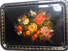 Large Vintage Signed Zhostovo Russian Tole Tray 17 3/4 by 12 1/2  See Photos picture