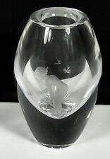 Orrefors Crystal Bud Vase Vintage Art Glass Sweden Etched Butterfly & Child picture