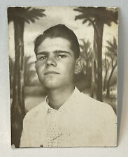 Photo Booth Vintage Photo Handsome Young Gentleman Thick Brows Painted Back Drop picture