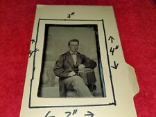 ANTIQUE LARGER TIN TYPE PHOTO OF YOUNG MAN IN CHAIR picture