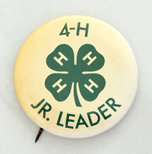 4H Jr Leader Pin Pinback Vintage 4 H Clover Button Farm Fair Animal Green picture