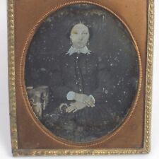 Daguerreotype 1/6 Plate Young Woman Sitting Table at Side Dress 1840s Antique picture