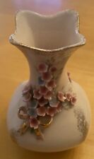Vintage Lefton Forget Me Not Bud Vase Pink China, 3D Flowers,  Hand Painted 50s picture