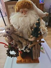  Grandeur Noel 16” Fabric Santa With Base Teddy Sleigh, Vintage Collectible Box picture