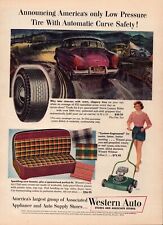 1954 Western Auto Vintage Print Ad Car Tires Seat Covers Lawn Mower picture