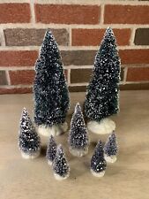 Lot of 8 Lemax Flocked Village Christmas Pine Trees Forest Small, Med, & Large picture
