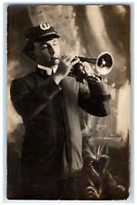 1908 Harvey Whaley Trumpet Marching Band Hyannis Nebraska NE RPPC Photo Postcard picture