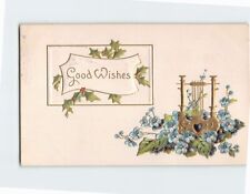 Postcard Good Wishes Flower Art Print Embossed Card picture
