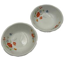 Ceramic Bowls, Hand Painted Flowers, Heavy, White 2 Ct 7