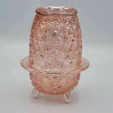 Vintage L.E. Smith Iridescent Pink Glass Daisy And Button 3 Toe Fairy Lamp picture