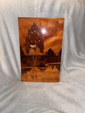 2-Vintage Wooden Wall Hanging, Marquetry Intarsia Plaque, Landscape Wall Art picture