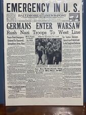 VINTAGE NEWSPAPER HEADLINE ~ GERMANS ENTER WARSAW POLAND 1939 NAZI TROOPS WW2 picture