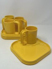 Vintage Ingrid of Chicago Snax Snack Set of 4 Mugs & Square Plates Yellow 1970s picture
