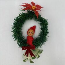 Vintage Christmas Elf Pixie Knee Hugger On Flower Wreath W/Bells -Read picture