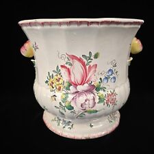 Antique French Faience Hand Painted Cache Pot Planter Floral Theme picture
