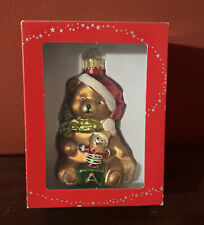 Macys Holiday Lane Christmas Glass Ornament Bear with Present 2013 New picture