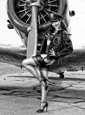 War Avia Pin UP Nice Woman with a fighter 8.5x11 Photo Reprint picture