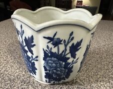 Vintage Small Porcelain Planter Blue and White Floral Asian - 5 Inches Tall picture