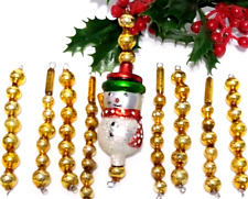 vtg Christmas Ornaments lot of 9 Mercury Glass Bead Icicles SNOWMAN Gold #324 picture