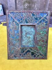 ANTIQUE TIFFANY NY / BLUE GREEN GRAPEVINE FAVRILE ART GLASS PIC FRAME 7.5 x 6.5 picture