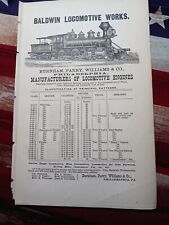 1875 Original railroad Ad BALDWIN LOCOMOTIVE WORKS Burnham Parry Williams Phila. picture