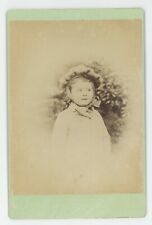 Antique Circa 1880s Cabinet Card Beautiful Little Girl in Fancy Bonnet Outside picture