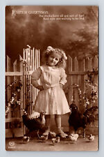c1911 RPPC EAS Studio Portrait of Young Girl Chickens Easter Greetings Postcard picture