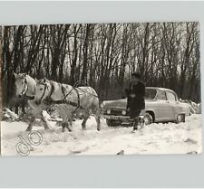 Two Horses Pull Car After SNOWSTORM In HUNGARY Eastern Europe 1970 Press Photo picture