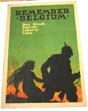 RARE Original WWI 1918 Remember Belguim Liberty Loan Propaganda Poster 19.5 x 30 picture