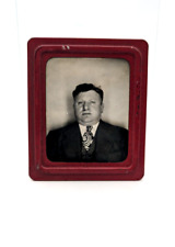 Fat European Dapper Man 1930s Vintage Photomatic Photo Booth Red Border Frame picture