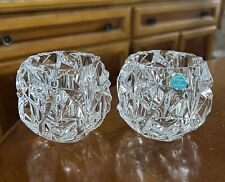 Vintage TIFFANY & CO. ROCK CUT CRYSTAL VOTIVE TEA LIGHT CANDLE HOLDERS Pair picture