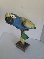 Vtg Leather Hand Painted Parrot On Wood Stand Mexican Folk Art Handmade  picture