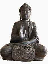 Sitting Buddha Zen Sculpture. Mudras: Protection  & Charity. Ceramic-Dark Bronze picture