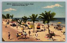 Hollywood Beach At Johnson Street Florida Vintage Linen Unposted Postcard picture