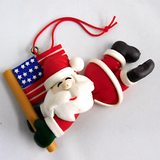 Patriotic Santa Christmas Ornament with US Flag 3-1/2