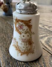 Vtg New Martinsville Milk Glass Salt Shaker Palmette Hand Painted Brown Owl Tree picture