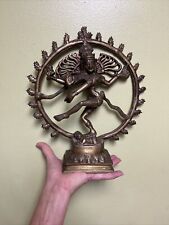 Vintage Nataraja Dancing Shiva Statue Solid Brass Made in India 11”Tall x 10” W picture