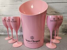 Veuve Clicquot Acrylic Pink Rose Champagne Bucket and 6 Flutes Set New picture