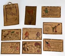 LOT OF 8 1905 - 07 ANTIQUE LEATHER POSTCARDS W/ UNPOSTED MAILBAG CASE picture
