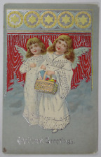 c1910s Tuck's Christmas Greetings Postcard Angels Silver Trim Unposted Germany picture